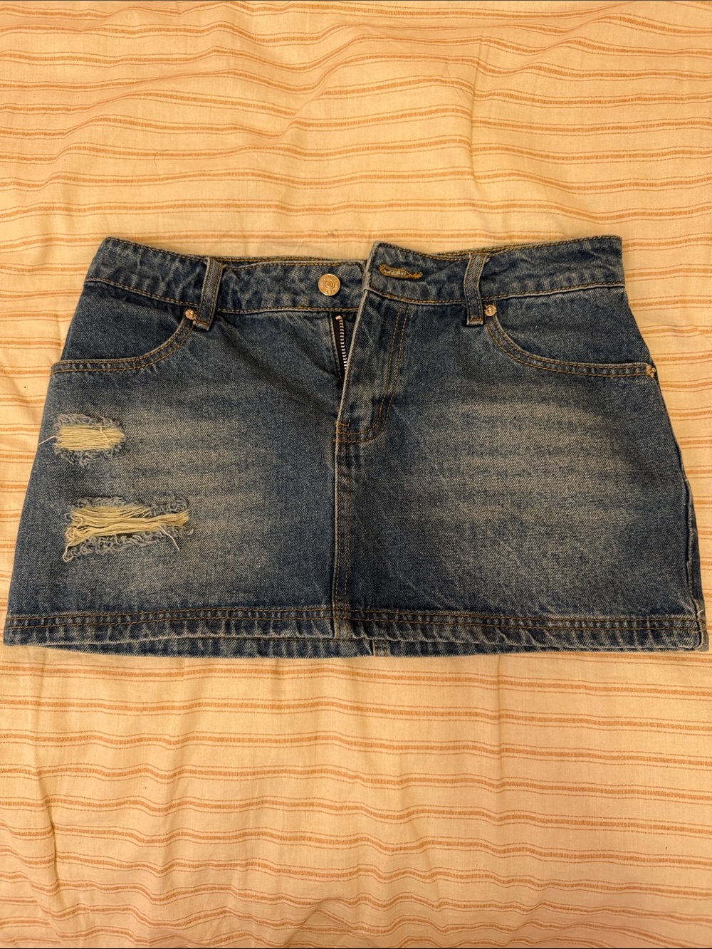 Edikted Distressed Denim Mini Skirt